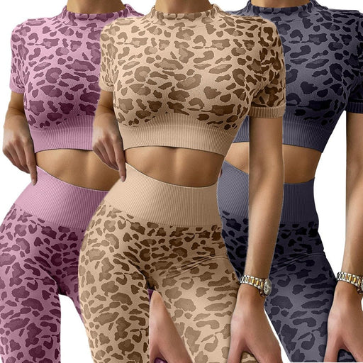 LeopardFit Short Sleeve Top & Leggings Gym Set - Flamin' Fitness