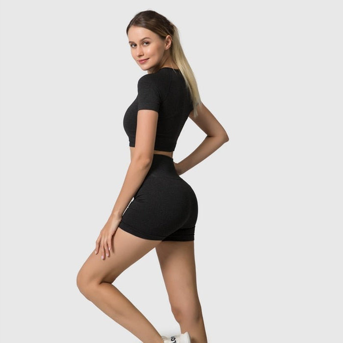 Short Sleeve Top & Leggings Gym Set - Flamin' Fitness