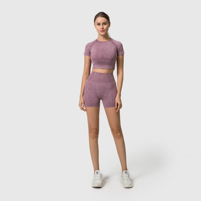 Short Sleeve Top & Leggings Gym Set - Flamin' Fitness
